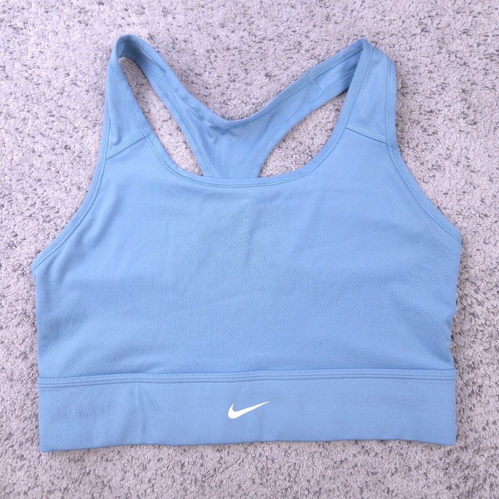 Nike Sports Bra Womens Size XL Racerback Tank Blue Swoosh Logo Stretch Dri Fit